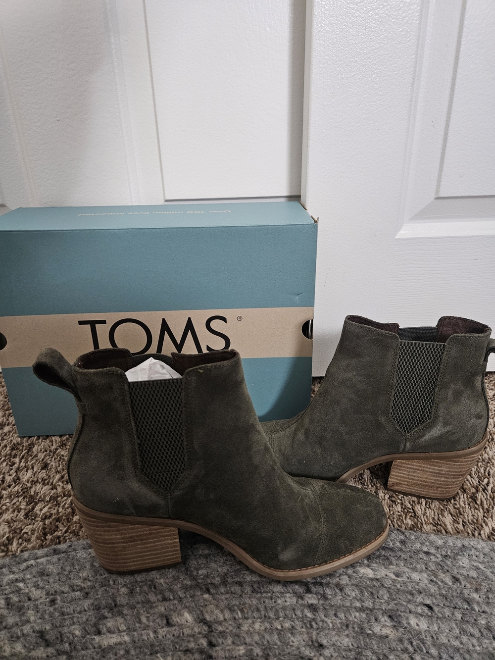 TOMS Olive Green Suede Chelsea Booties